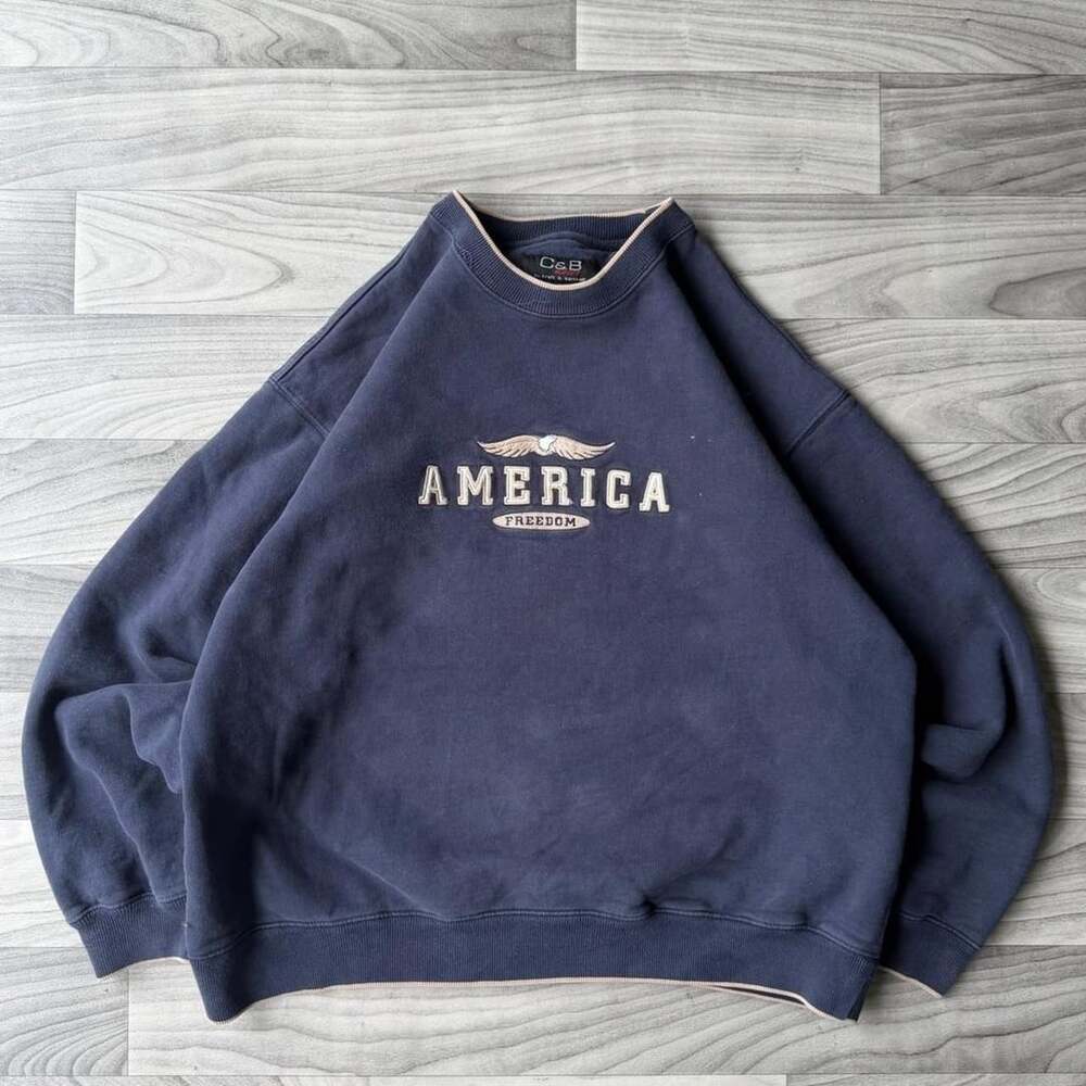 C&B Sport America Freedom Sweatshirt Size M Navy Blue Y2K
